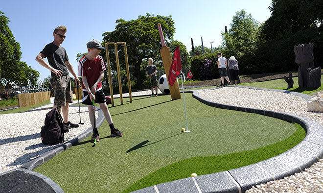 Artificial grass used on an adventure golf course