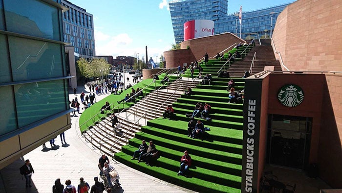 Liverpool One Sugar House Steps covered in artificial grass