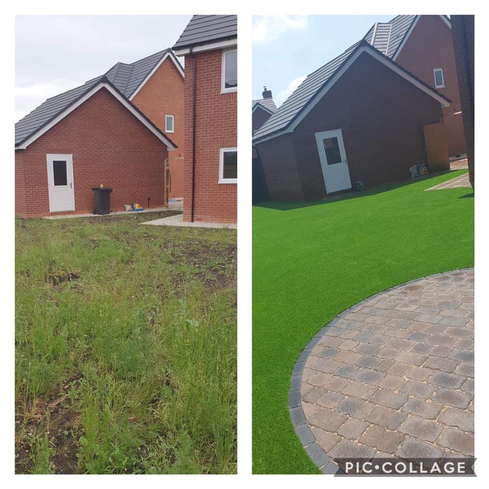 Before & after of lawn transformation in Derbyshire