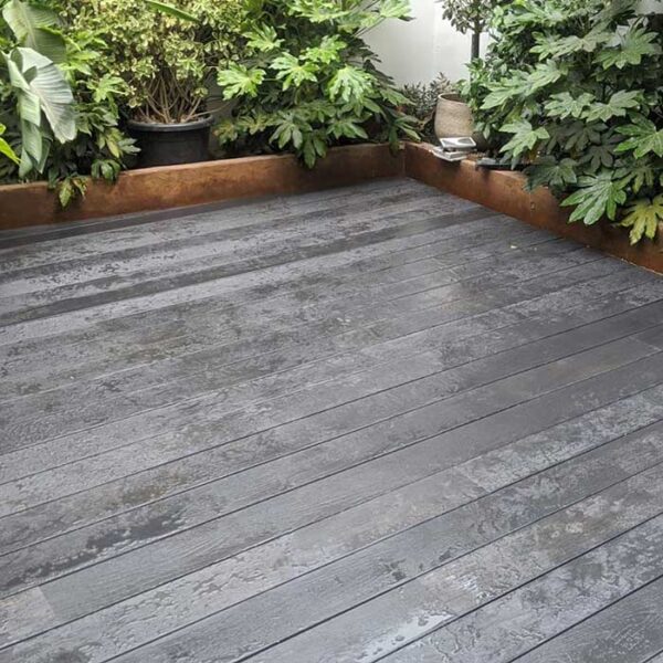 Millboard decking in burnt cedar