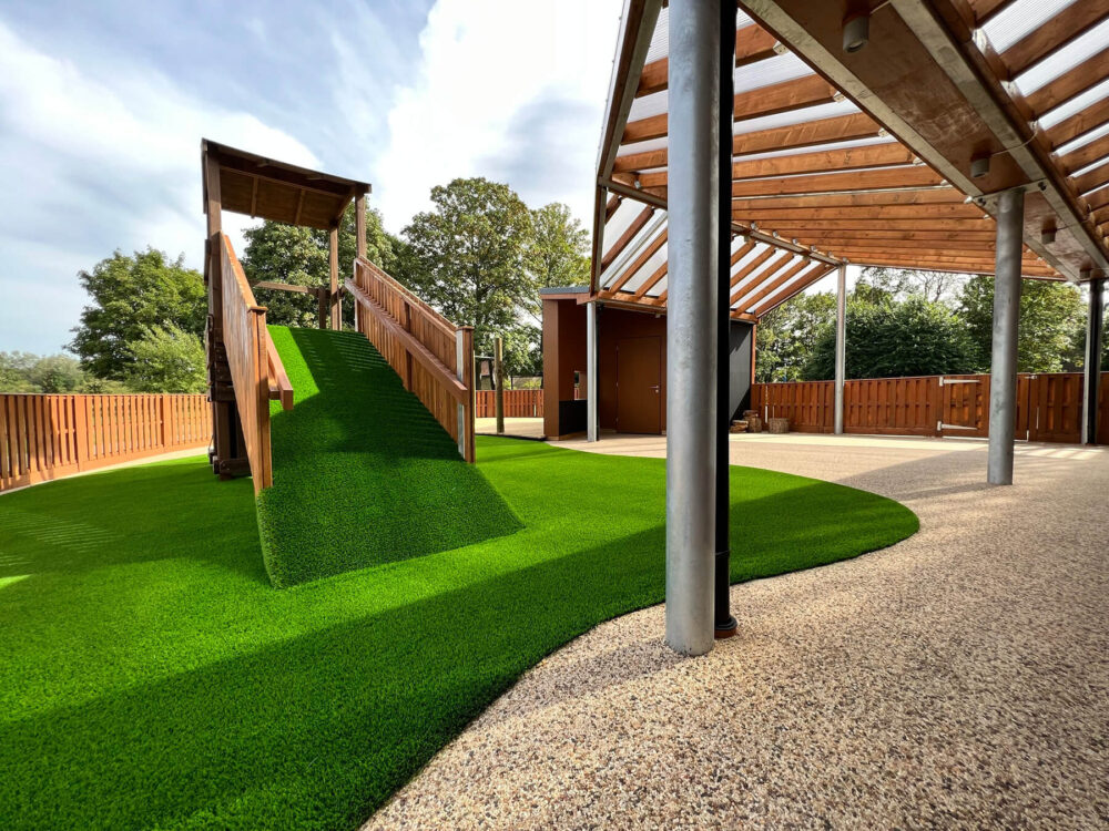 Lazylawn Artificial grass in the playground of Laxton Junior School