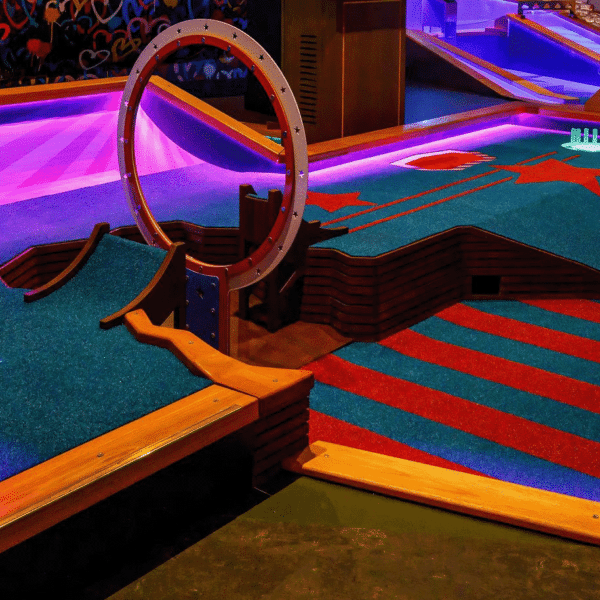 Meadow Twist being used for an indoor crazy golf course